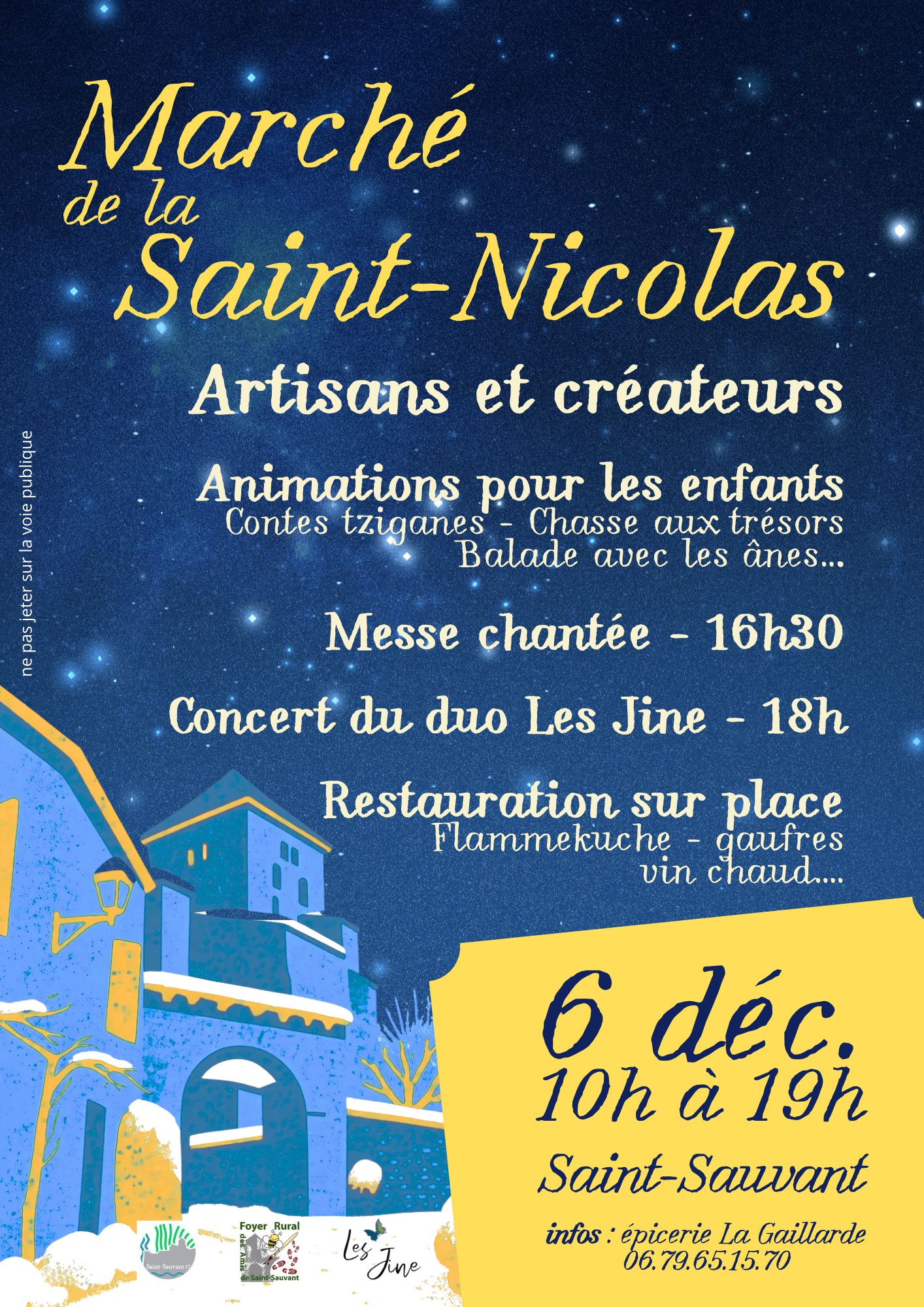 Dimanche 6 décembre</p>
<p>Marché de Noël à Saint-Sauvant